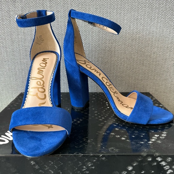 Sam Edelman Shoes - NEW Sam Edelman Yaro Block Heeled Suede Sandals Ankle Strap, Blue, 5.5